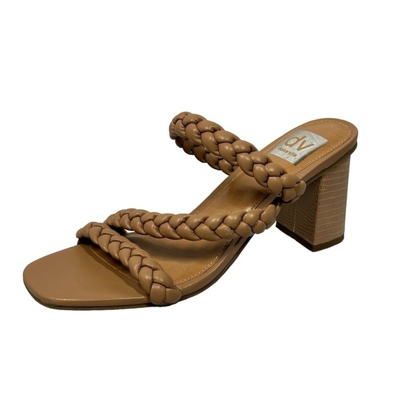 NWOT DV Dolce Vita Pang Slip On Braided Strappy Chunky Heels Sandals Tan Size 9 - Picture 1 of 16